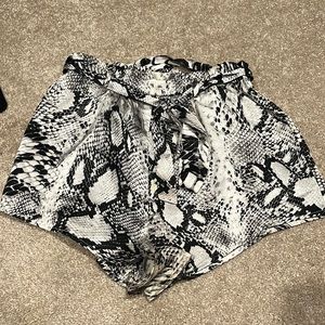 Superdown satin snakeskin shorts with tie belt